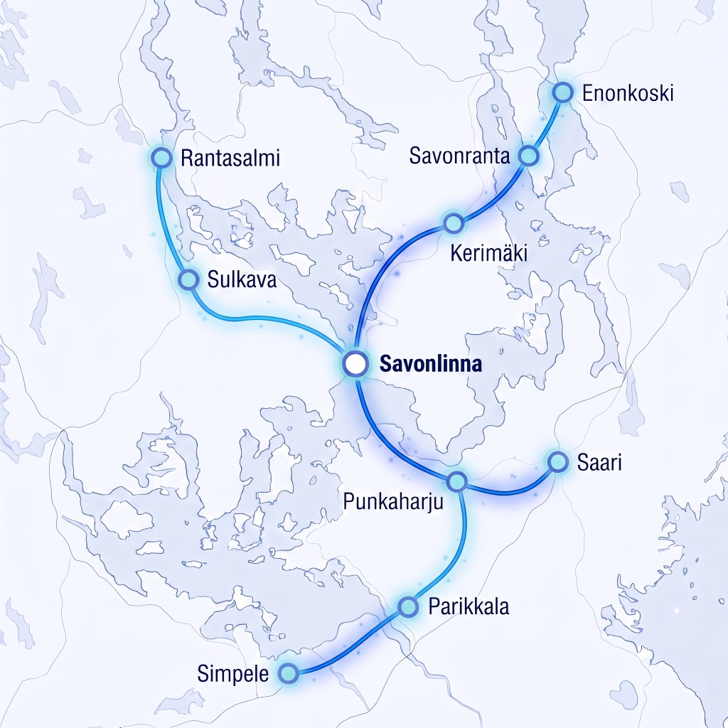 P Konnu Oy:n päivittäiset kuljetusreitit Savonlinnan ympäristössä